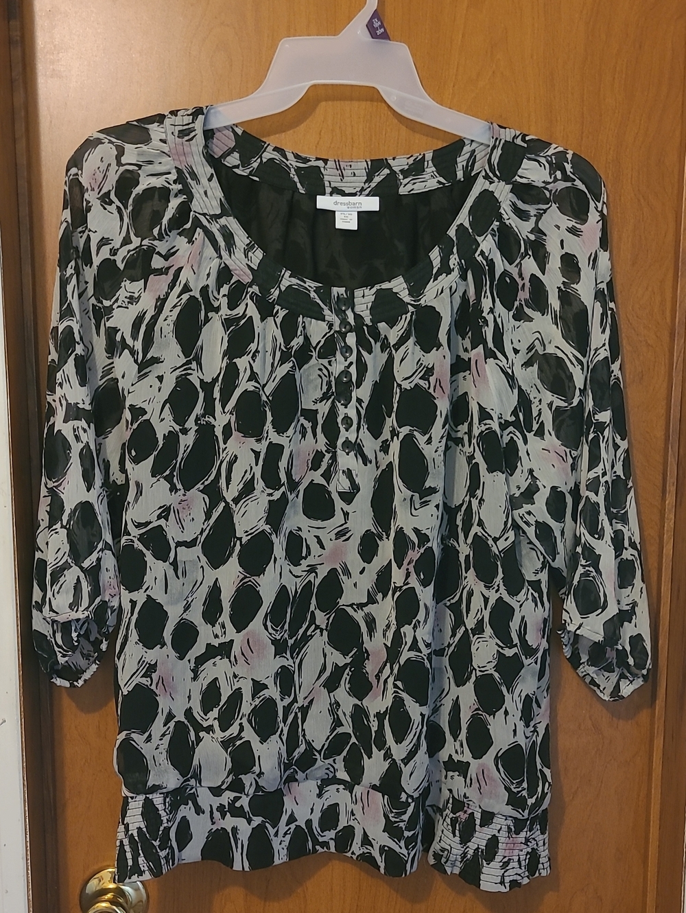 dressbarn  Black Brushstroke Dot Print Blouse